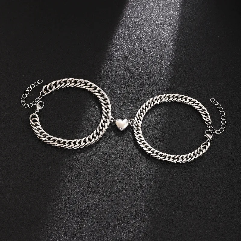 Lot de 2 Bracelets D'amitié Gourmettes - BFF - Best Friends Forever - Acier Inoxydable - Couple Amoureux Amitié - Pendentif Aimanté Coeur