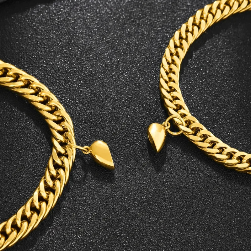 Lot de 2 Bracelets D'amitié Gourmettes - BFF - Best Friends Forever - Acier Inoxydable - Couple Amoureux Amitié - Pendentif Aimanté Coeur