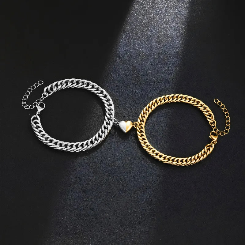 Lot de 2 Bracelets D'amitié Gourmettes - BFF - Best Friends Forever - Acier Inoxydable - Couple Amoureux Amitié - Pendentif Aimanté Coeur