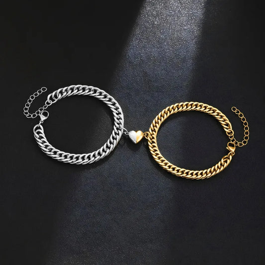 Lot de 2 Bracelets D'amitié Gourmettes - BFF - Best Friends Forever - Acier Inoxydable - Couple Amoureux Amitié - Pendentif Aimanté Coeur