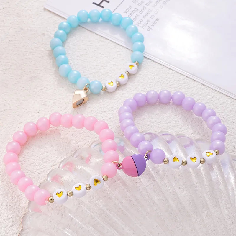Lot de 3 Bracelets Perle Elastique pour Enfant - BFF - Coeur Aimanté - Mignon à partager