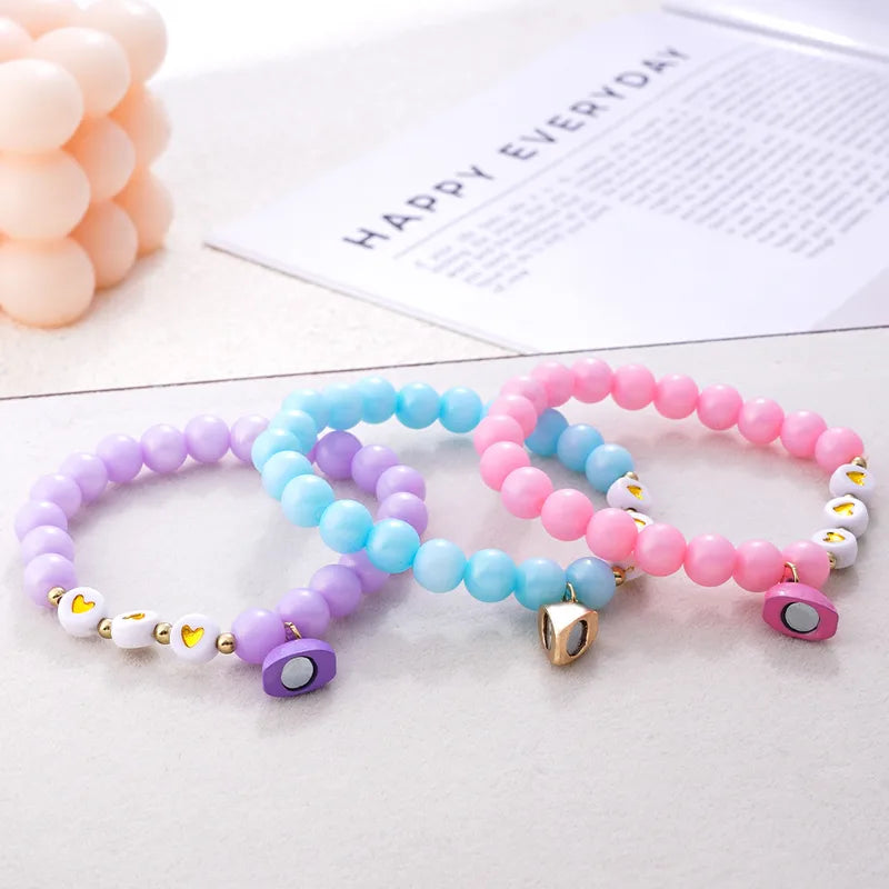Lot de 3 Bracelets Perle Elastique pour Enfant - BFF - Coeur Aimanté - Mignon à partager