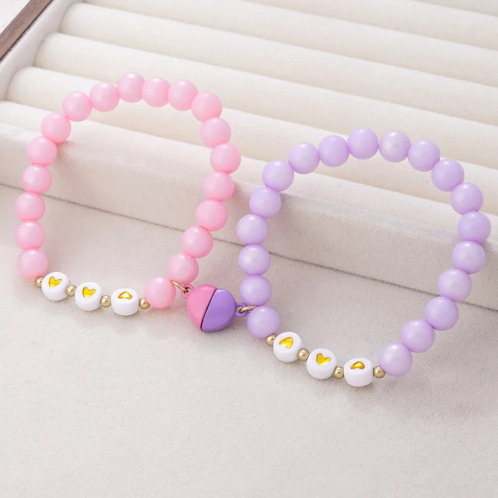 Lot de 3 Bracelets Perle Elastique pour Enfant - BFF - Coeur Aimanté - Mignon à partager