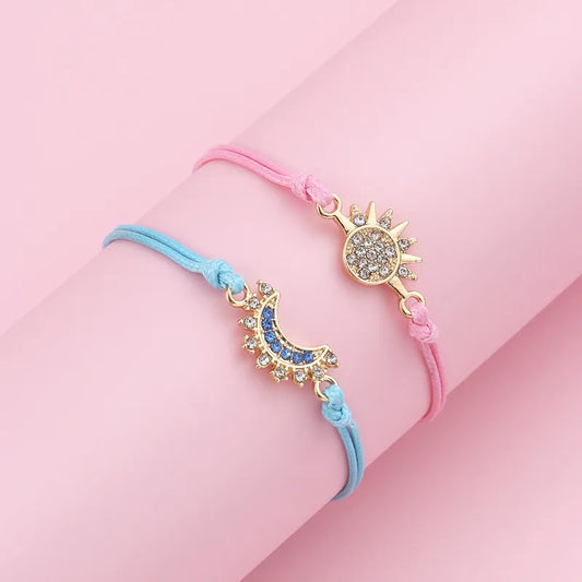 Lot de 2 Bracelets BFF Cordon Réglable - Lune Soleil - Best Friends Forever