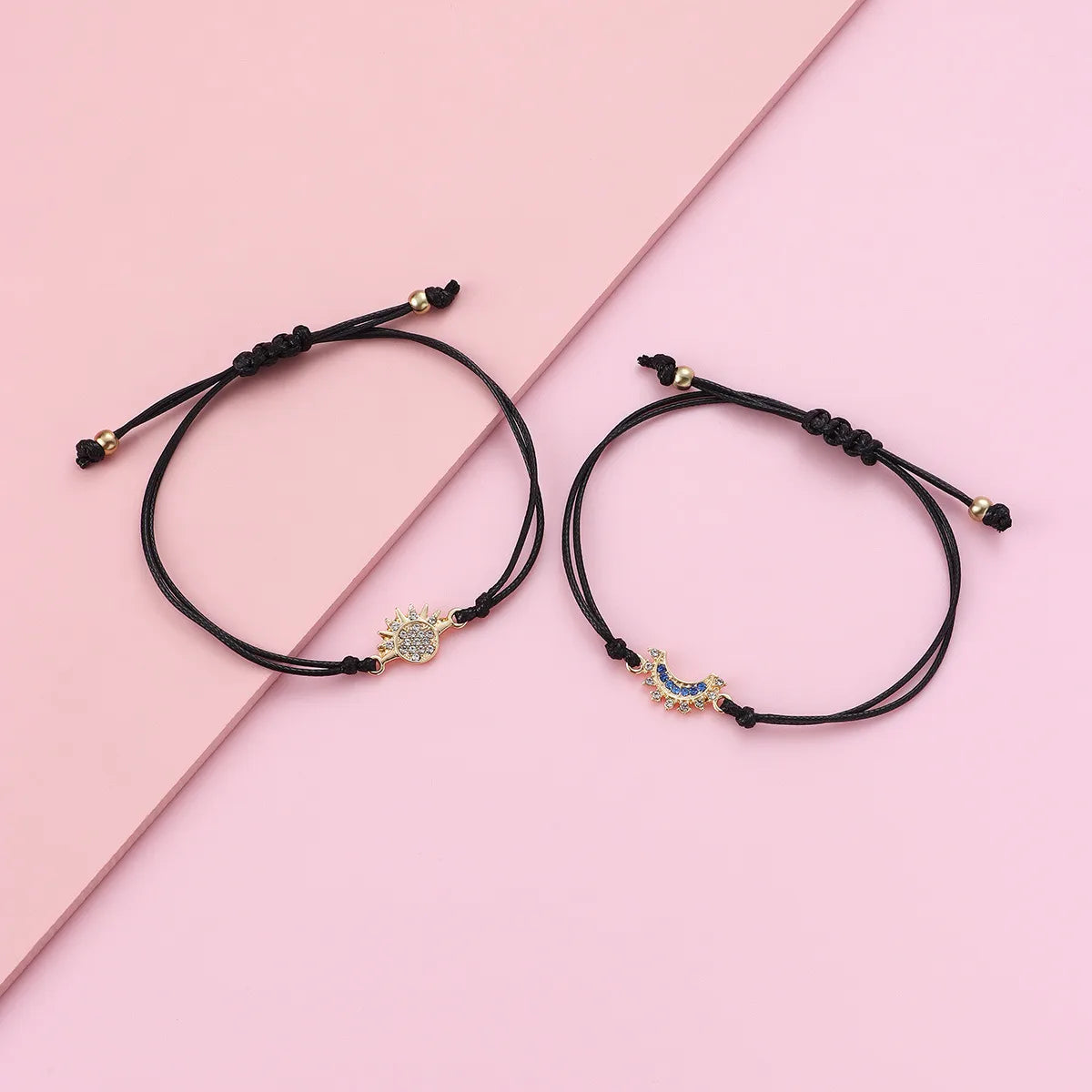 Lot de 2 Bracelets BFF Cordon Réglable - Lune Soleil - Best Friends Forever