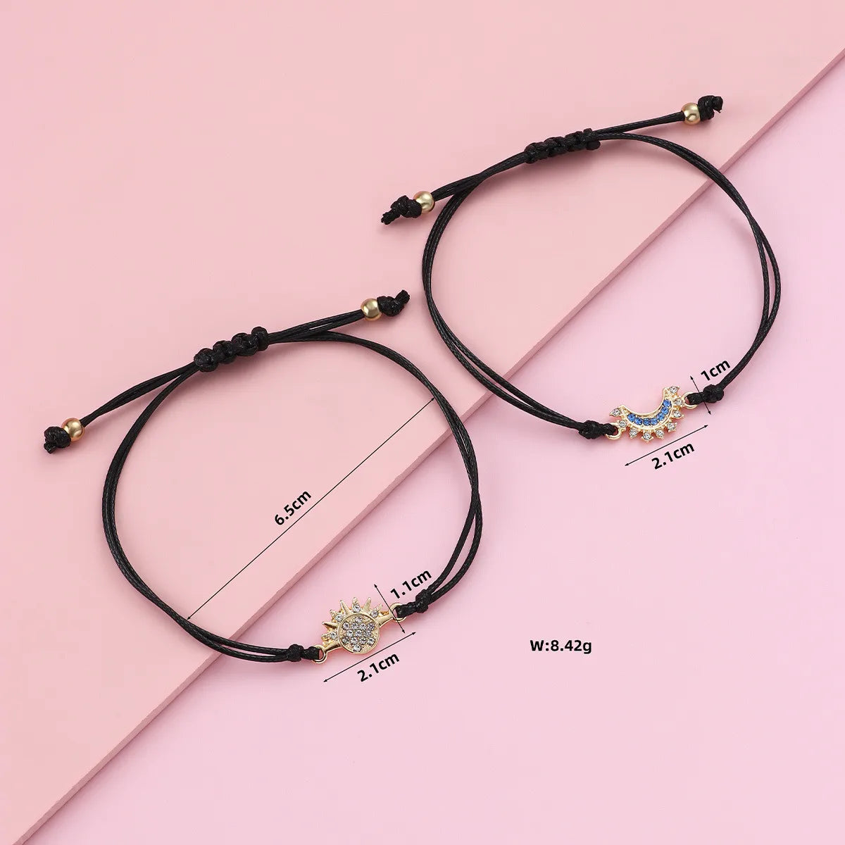 Lot de 2 Bracelets BFF Cordon Réglable - Lune Soleil - Best Friends Forever