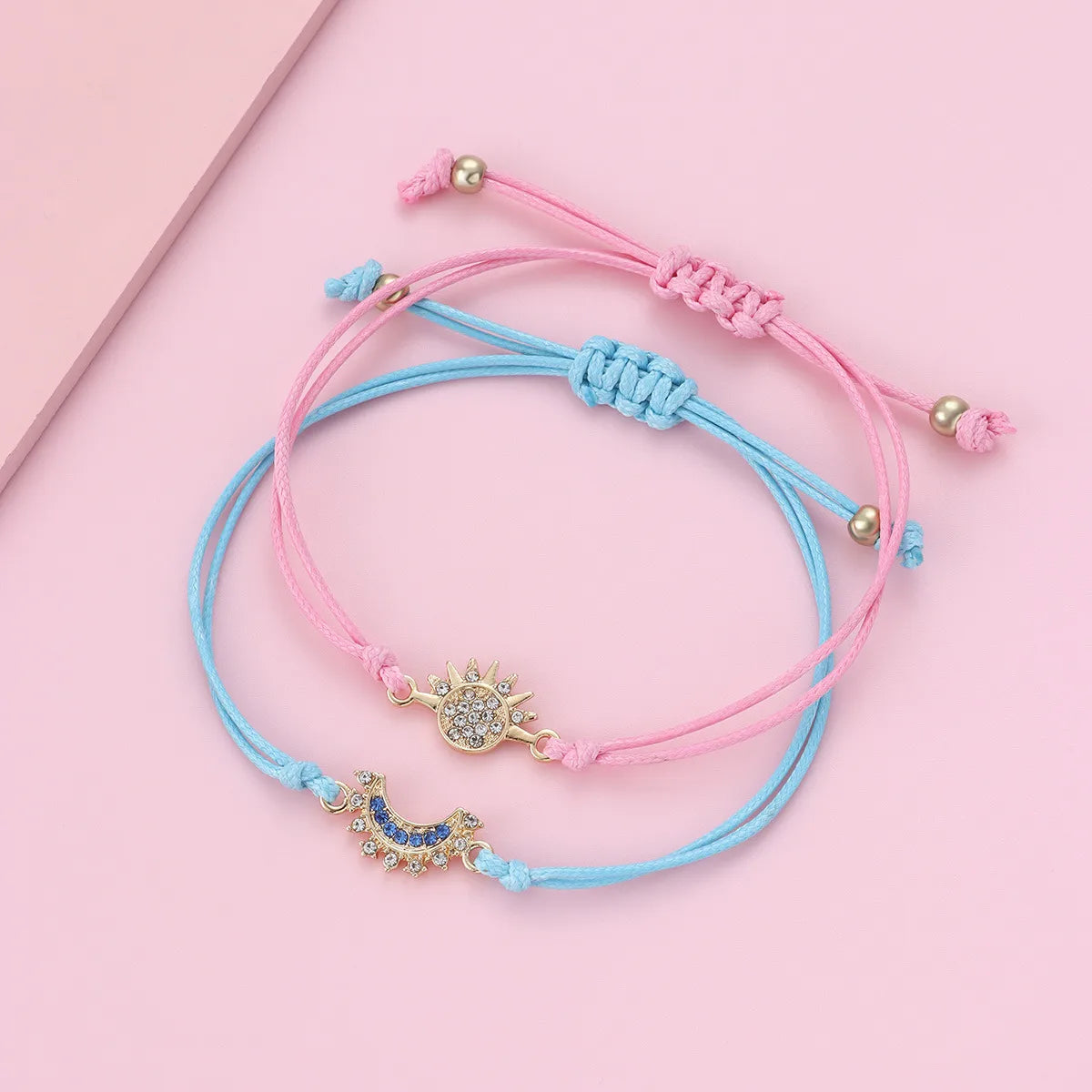 Lot de 2 Bracelets BFF Cordon Réglable - Lune Soleil - Best Friends Forever