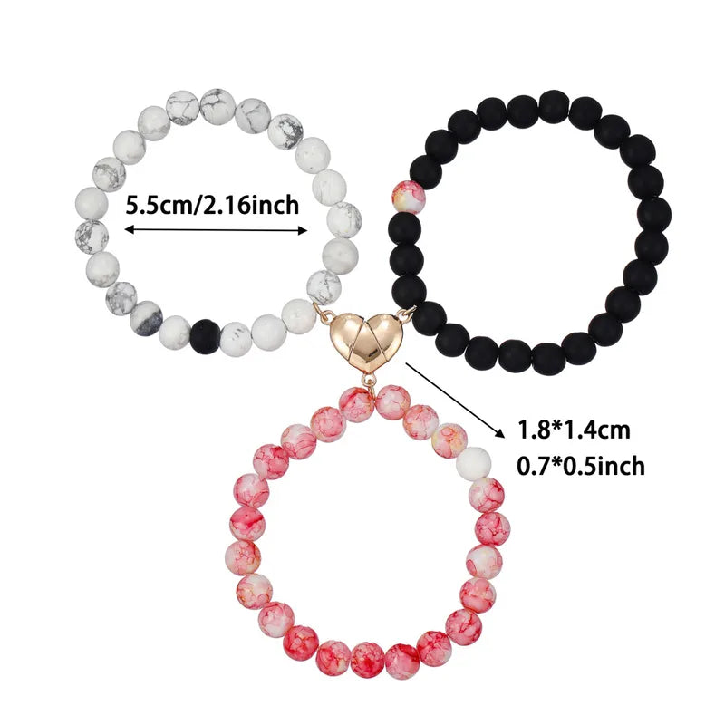 Lot de 3 Bracelets Perles BFF - Coeur Aimanté - Best Friends Forever