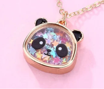 Collier Panda - Grenouille - Vache - Mignon - Pendentif intérieur Paillettes Etoile Coeur Perles Phosphorescent