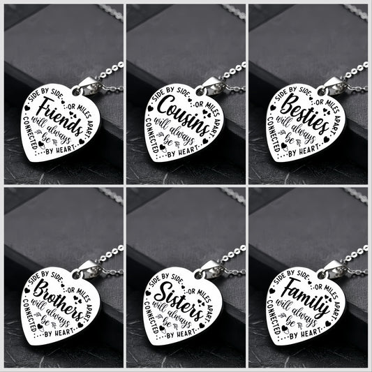 Collier Pendentif en Forme de Cœur Gravé - Acier Inoxydable 304 Pour Fille, Soeur, Amie, Frère, Cousin(e) ou Membre de la Famille
