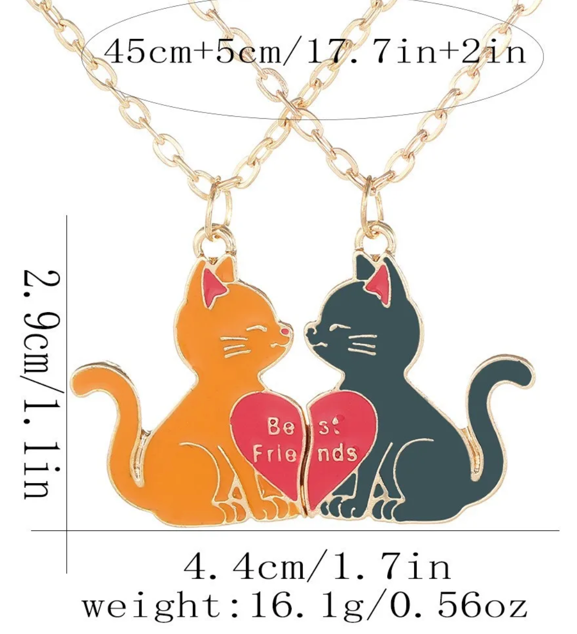 Lot de 2 Colliers BFF - Chat - Best Friends Forever - Pendentif et Chaine Colorée - Amitié