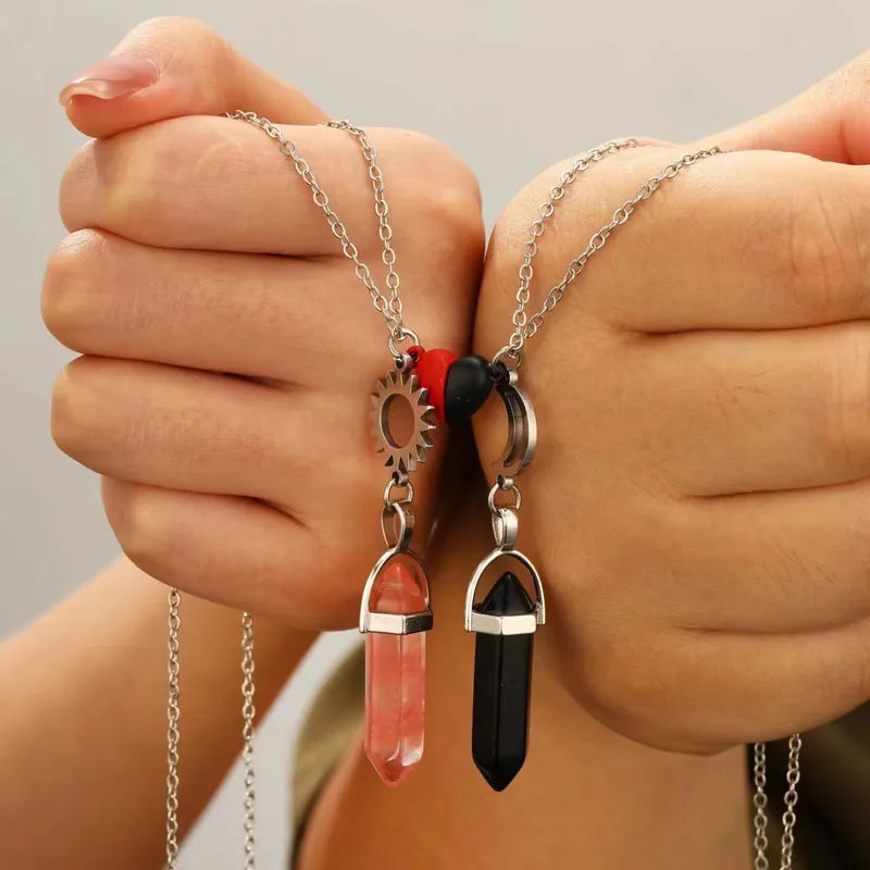 Lot de 2 Colliers D'amitié - Tube - BFF - Best Friends Forever - Pendentif Aimanté Coeur - Amoureux Couple Amitié