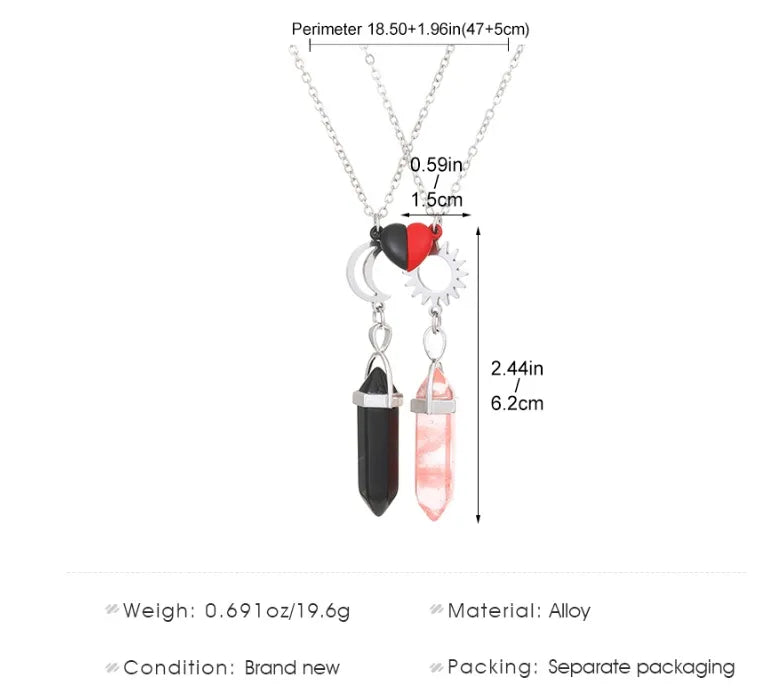 Lot de 2 Colliers D'amitié - Tube - BFF - Best Friends Forever - Pendentif Aimanté Coeur - Amoureux Couple Amitié