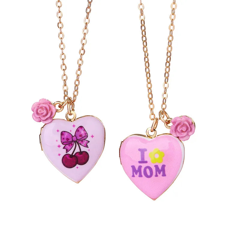Lot de 2 Colliers - Mère Fille - Famille Parents Enfant Maman - Pendentif Médaillon Coeur qui s'ouvre on à partager