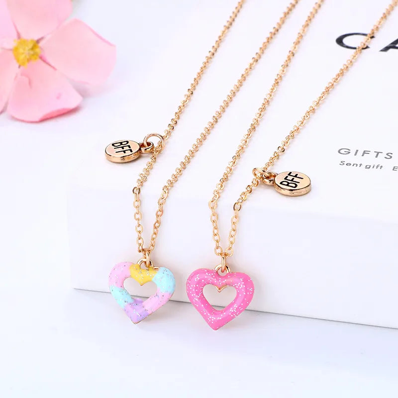 Set mit 2 Ketten, Delfin-Herz-Freundschaftshalsketten – BFF, beste Freunde für immer – ausgefallen – silberner Anhänger und Kette