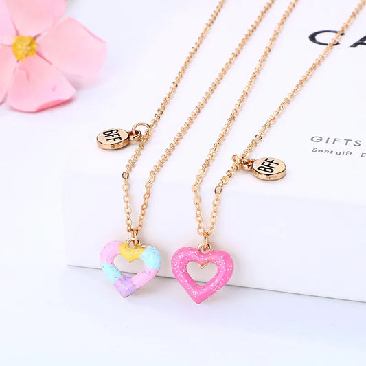 Set mit 2 Ketten, Delfin-Herz-Freundschaftshalsketten – BFF, beste Freunde für immer – ausgefallen – silberner Anhänger und Kette