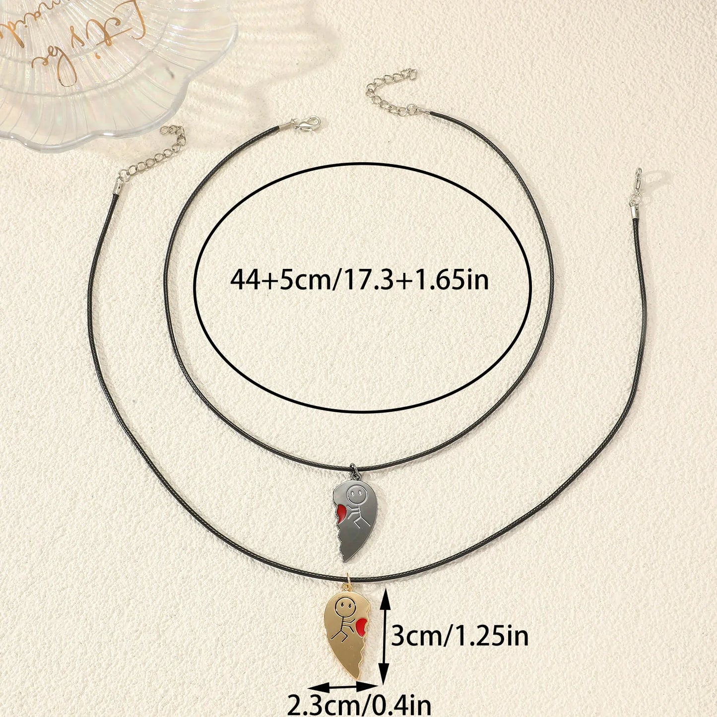 Lot de 2 Colliers BFF Aimanté - Petits Bonhommes avec Coeur - Acier Inoxydable - Best Friends Forever - Fantaisie - Amoureux Couple