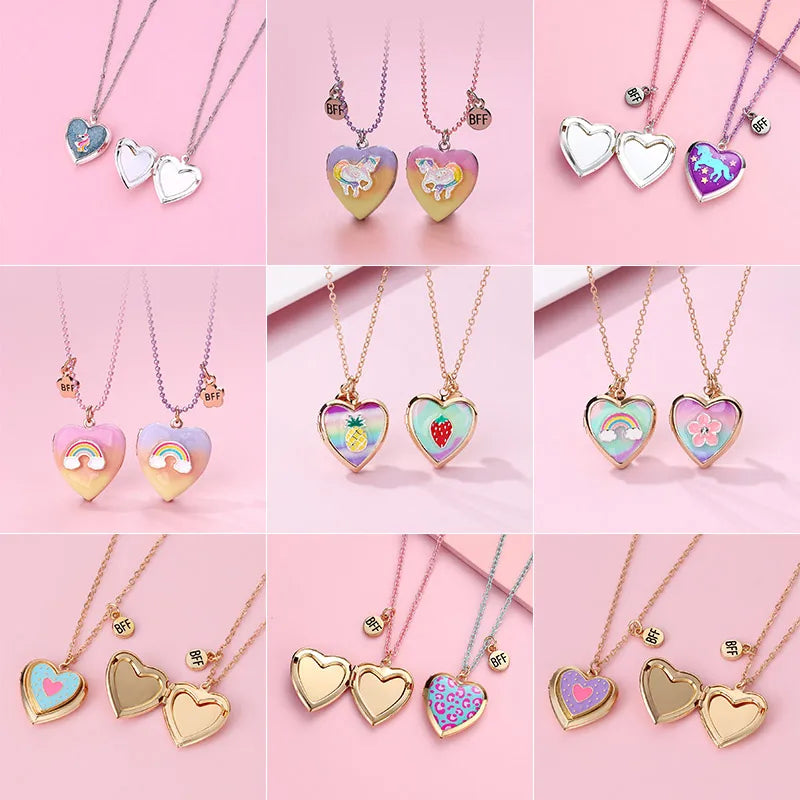 Lot de 2 Colliers D'amitié - Coeur Fleur Arc en Ciel ou Fruits - BFF - Best Friends Forever - Amoureux Couple - Fantaisie - Mignon - Amitié A partager