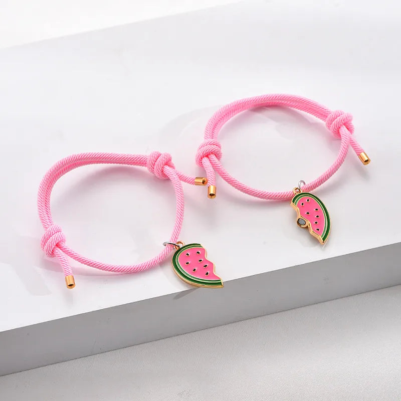 Lot de 2 Bracelets BFF Cordon Réglable - Coeur Pastèque - Best Friends Forever - Couple Amitié