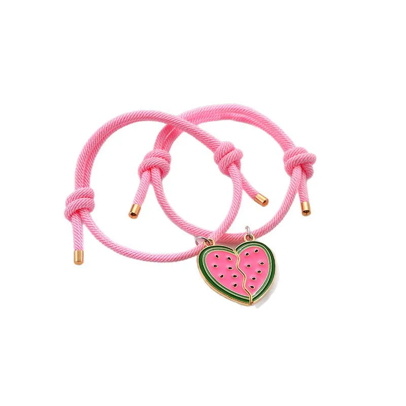 Lot de 2 Bracelets BFF Cordon Réglable - Coeur Pastèque - Best Friends Forever - Couple Amitié