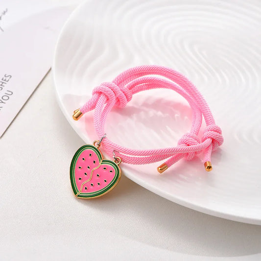Lot de 2 Bracelets BFF Cordon Réglable - Coeur Pastèque - Best Friends Forever - Couple Amitié