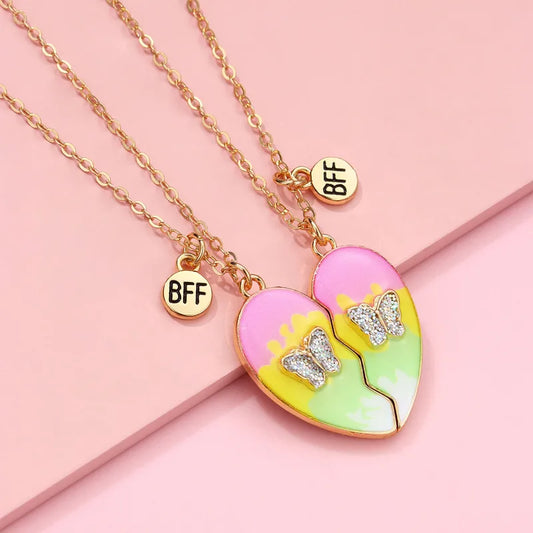 Lot de 2 Colliers BFF Aimanté - Best Friends Forever - Pendentif Coeur Papillon - Amitié