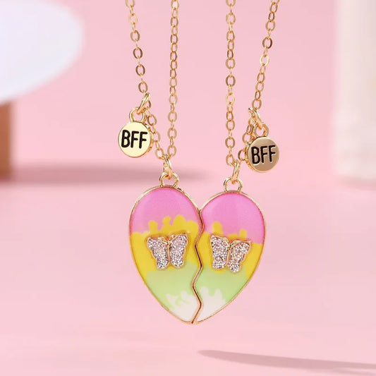 Lot de 2 Colliers BFF Aimanté - Best Friends Forever - Pendentif Coeur Papillon - Amitié