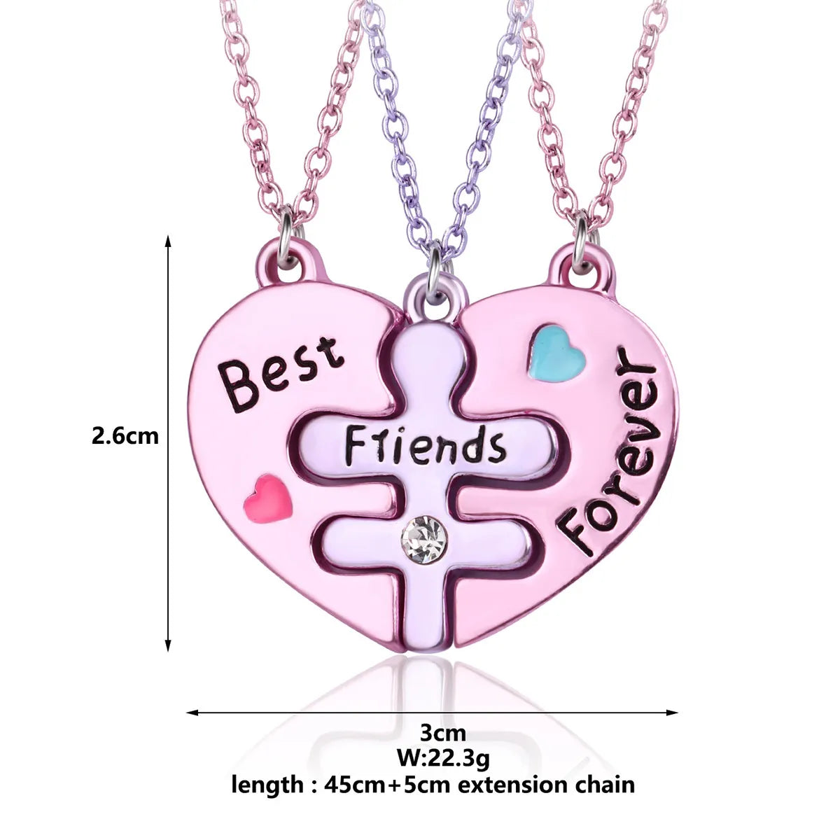 Lot de 3 Colliers BFF - Pendentif Coeur Coeur Bonhomme - Best Friends Forever - Amitié