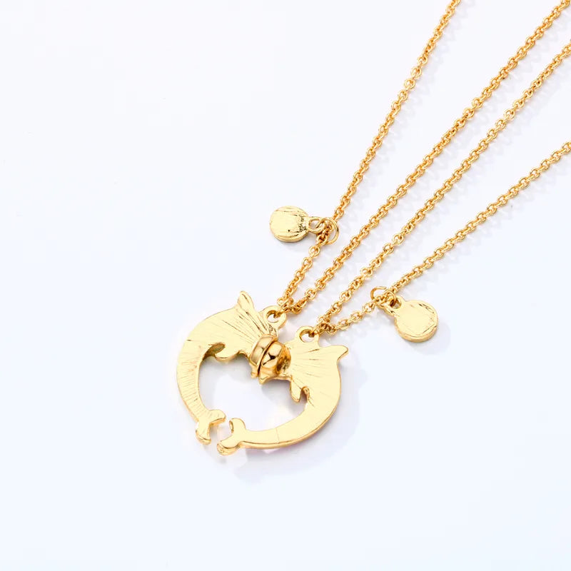 Lot de 2 Colliers D'amitié Aimanté - Coeur Dauphins - BFF - Best Friends Forever - Fantaisie - Chaine Doré - Amitié