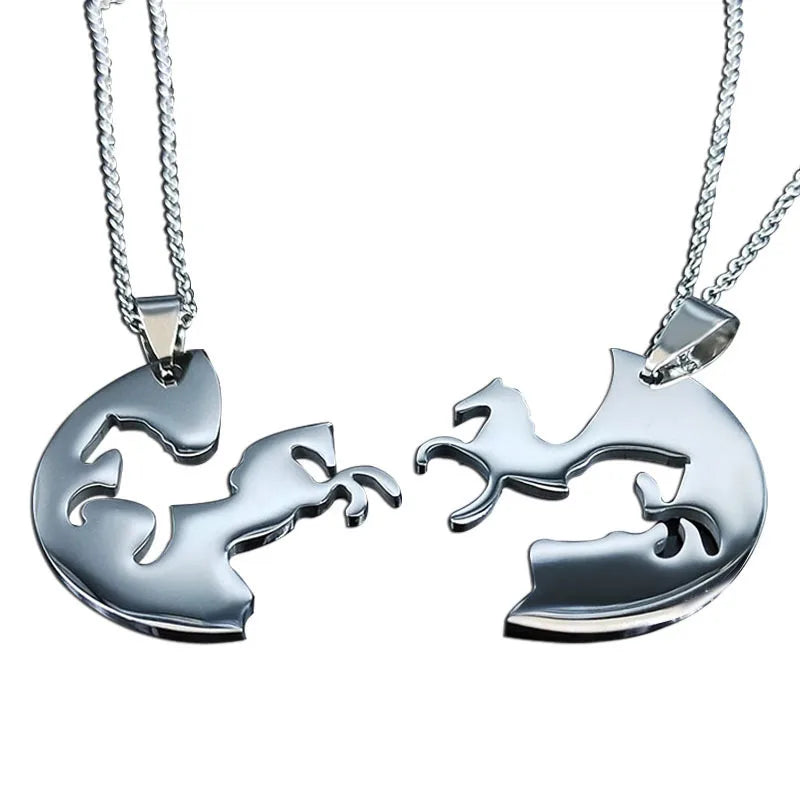 Set aus 2 Freundschaftsketten – Herz und Schlüssel – BFF Best Friends Forever – Anhänger – Liebendes Paar, Silber, Edelstahl