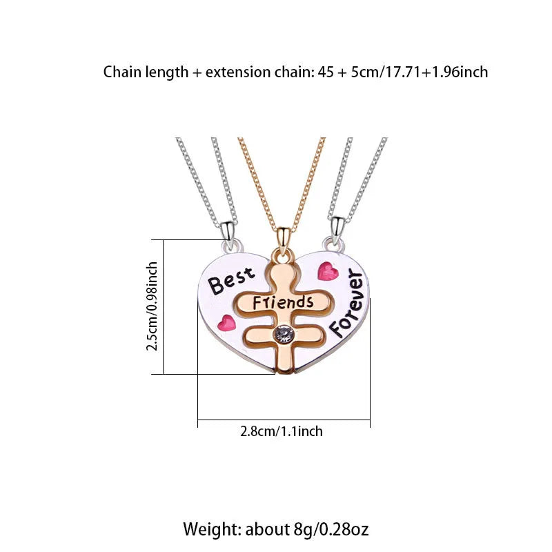 Lot de 3 Colliers BFF - Pendentif Coeur Coeur Bonhomme - Best Friends Forever - Amitié
