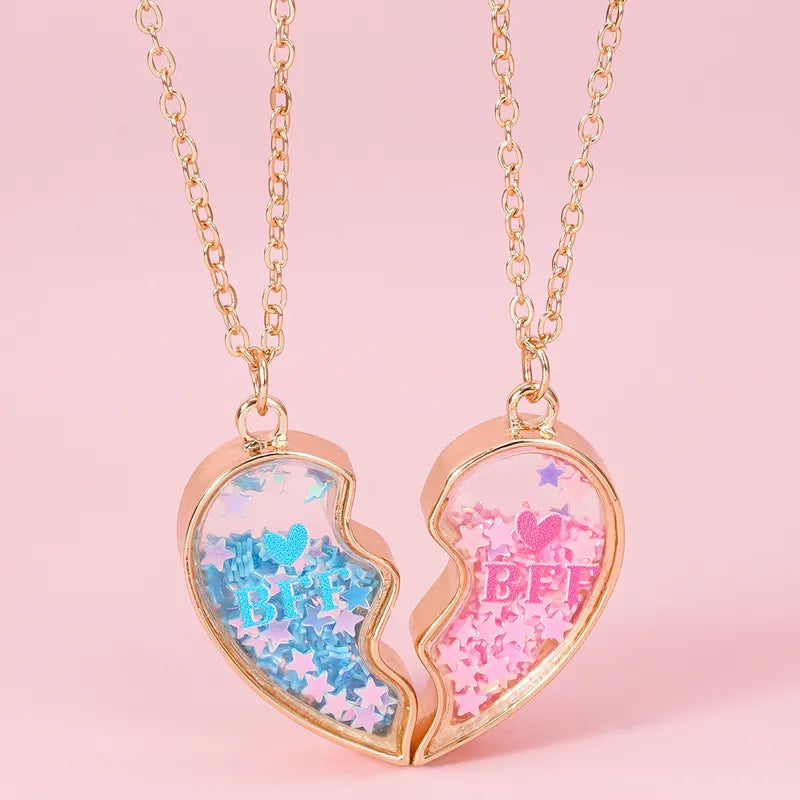 Lot de 2 Colliers D'amitié - Coeur Paillettes - BFF - Best Friends Forever - Amitié