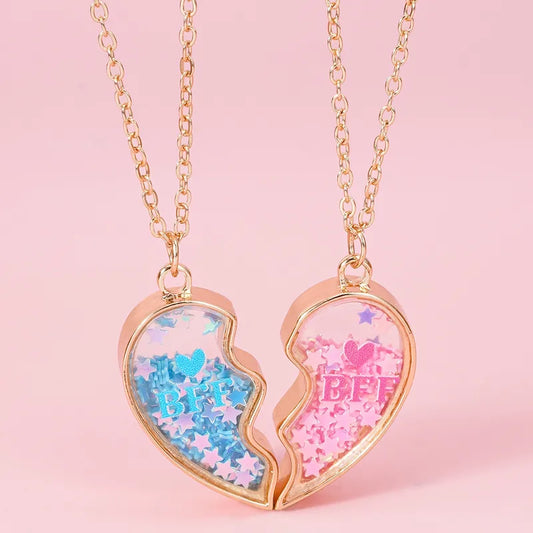 Lot de 2 Colliers D'amitié - Coeur Paillettes - BFF - Best Friends Forever - Amitié