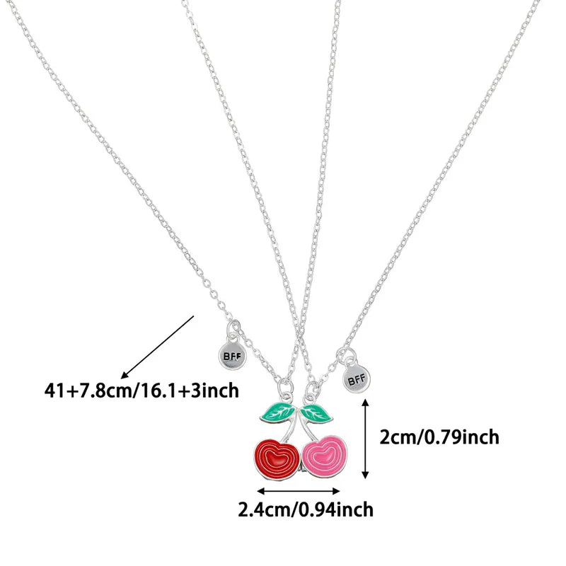 Lot de 2 Colliers D'amitié Aimanté - Cerises- BFF - Best Friends Forever - Amitié - Pendentif Aimanté - Colliers à Partager