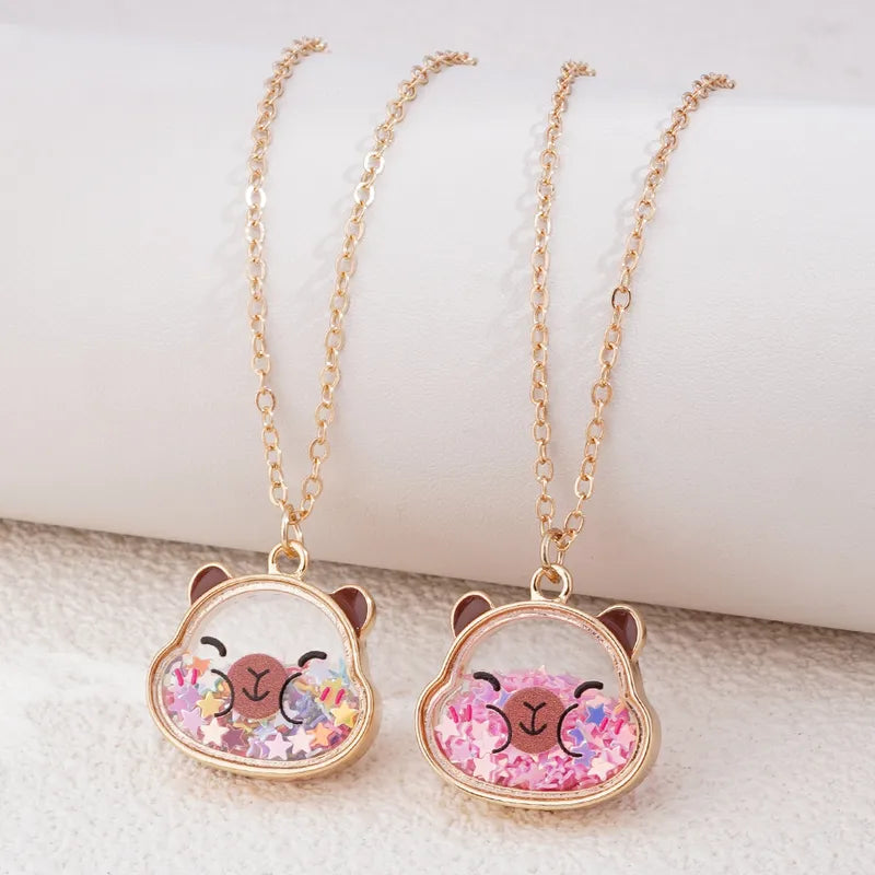 CHILD - Panda Necklace Chain - Frog - Cow - Gold Cute Inner Pendant Glitter Star Heart Beads Phosphorescent