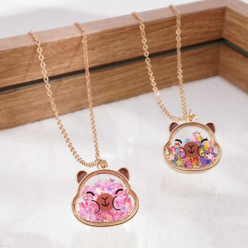 CHILD - Panda Necklace Chain - Frog - Cow - Gold Cute Inner Pendant Glitter Star Heart Beads Phosphorescent