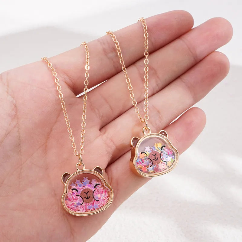 CHILD - Panda Necklace Chain - Frog - Cow - Gold Cute Inner Pendant Glitter Star Heart Beads Phosphorescent