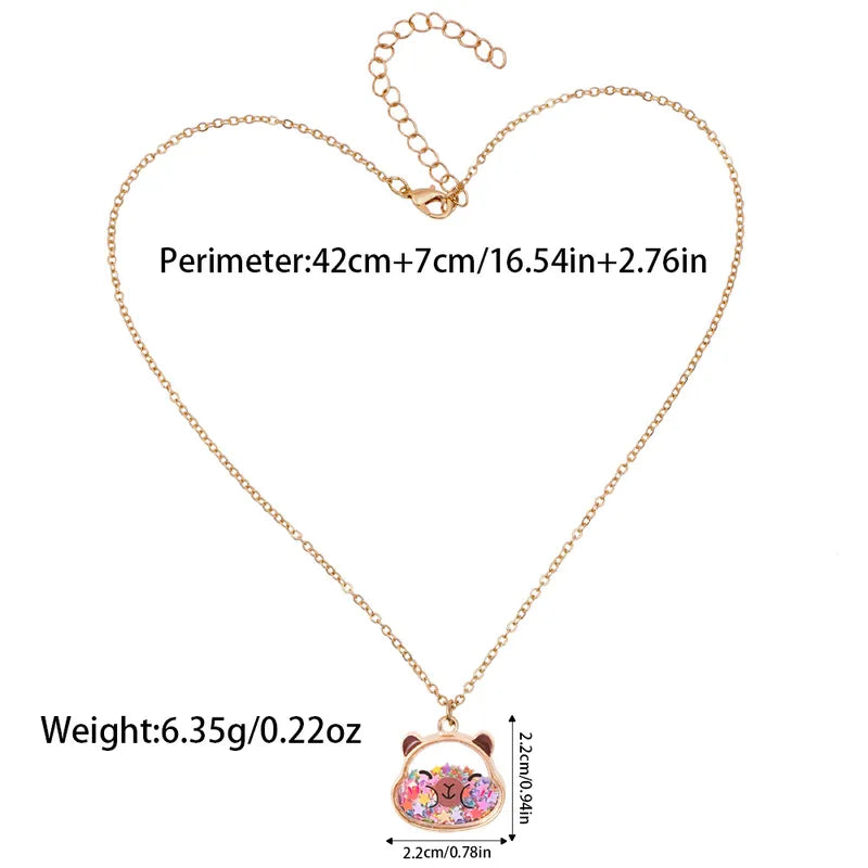 CHILD - Panda Necklace Chain - Frog - Cow - Gold Cute Inner Pendant Glitter Star Heart Beads Phosphorescent