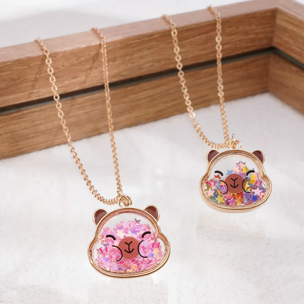 CHILD - Panda Necklace Chain - Frog - Cow - Gold Cute Inner Pendant Glitter Star Heart Beads Phosphorescent