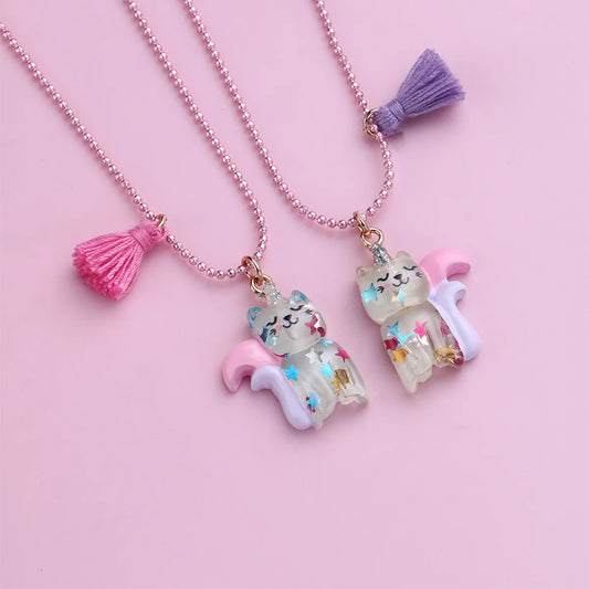 Set mit 2 Ketten, Delfin-Herz-Freundschaftshalsketten – BFF, beste Freunde für immer – ausgefallen – silberner Anhänger und Kette