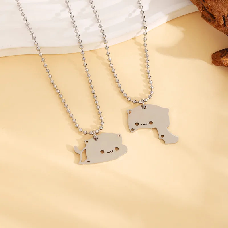 Colliers BFF ou Porte Clés - Mignon Chat - Acier Inoxydable - A Partager - Amoureux - Meilleurs Amis - Pendentif Sac - BFF - Best Friends