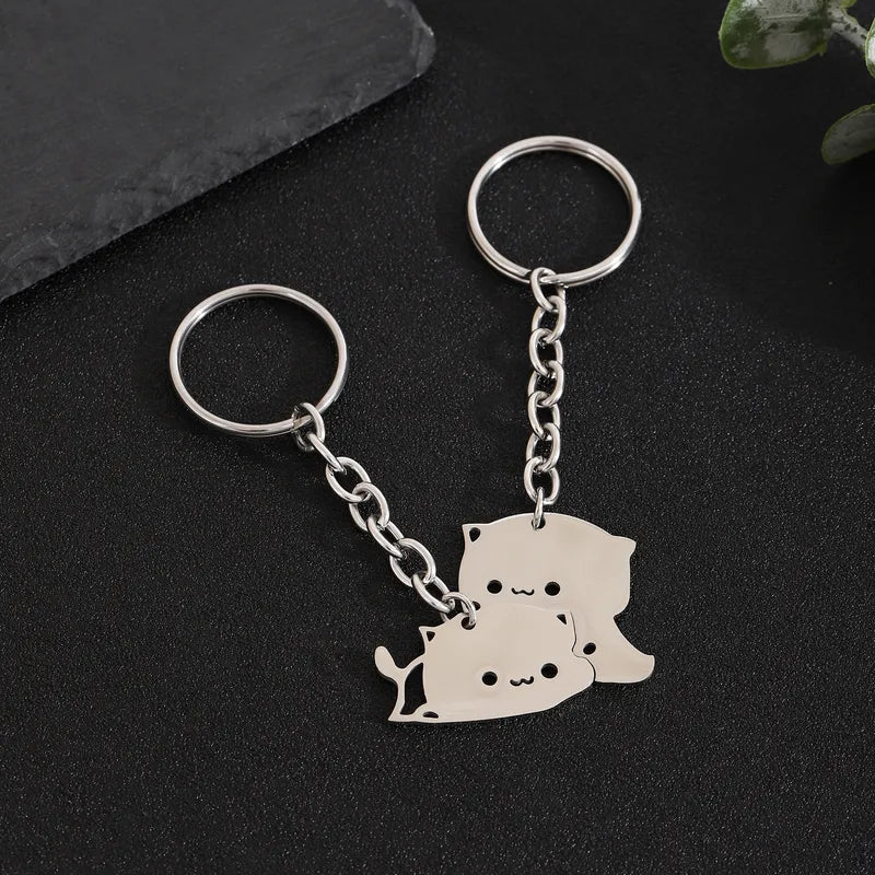 Colliers BFF ou Porte Clés - Mignon Chat - Acier Inoxydable - A Partager - Amoureux - Meilleurs Amis - Pendentif Sac - BFF - Best Friends