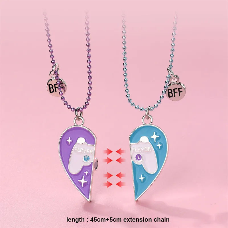Lot de 2 Colliers BFF Aimanté - Coeur Manette Console de Jeux - Amitié - Best Friends Forever - Amoureux Couple