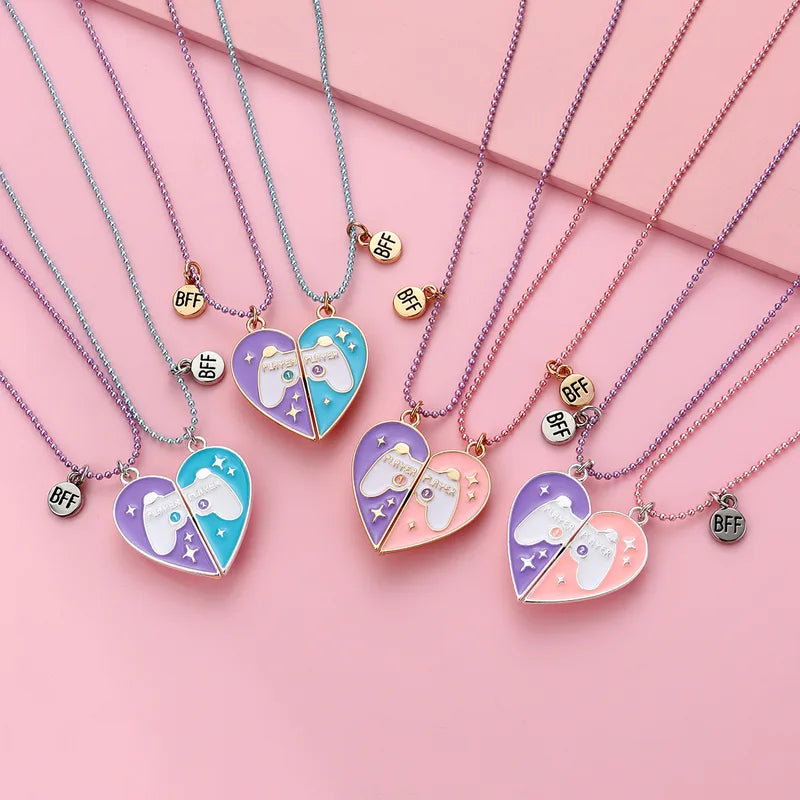 Lot de 2 Colliers BFF Aimanté - Coeur Manette Console de Jeux - Amitié - Best Friends Forever - Amoureux Couple