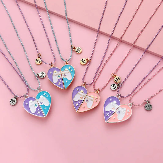 Lot de 2 Colliers BFF Aimanté - Coeur Manette Console de Jeux - Amitié - Best Friends Forever - Amoureux Couple
