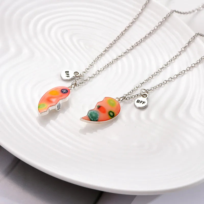 Lot de 2 Colliers, Bracelets ou Porte Clés BFF Aimanté - Coeur Fruits - Best Friends Forever - Amitié