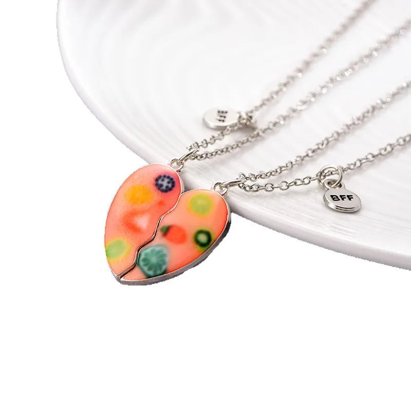 Lot de 2 Colliers, Bracelets ou Porte Clés BFF Aimanté - Coeur Fruits - Best Friends Forever - Amitié