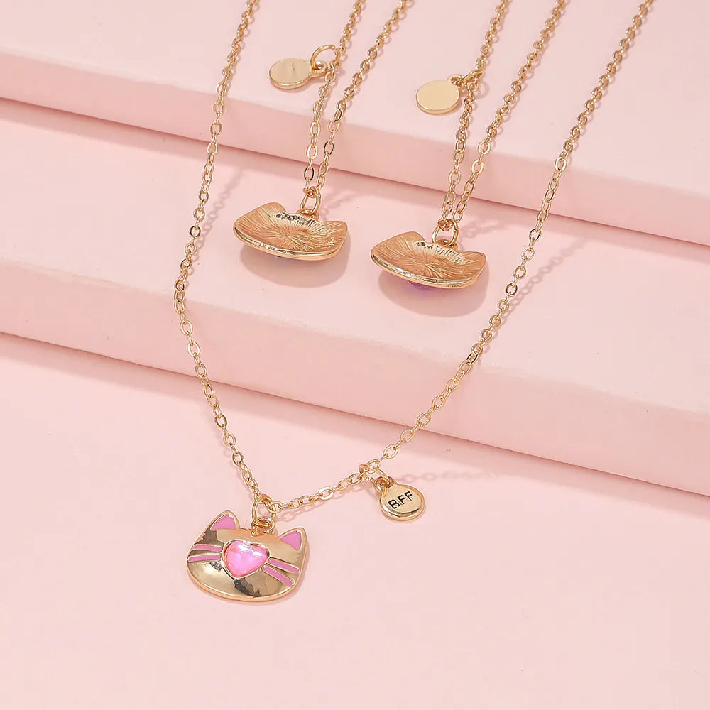 Lot de 3 Colliers BFF - Chat Coeur - Best Friends Forever - Pendentif à Partager - Amitié