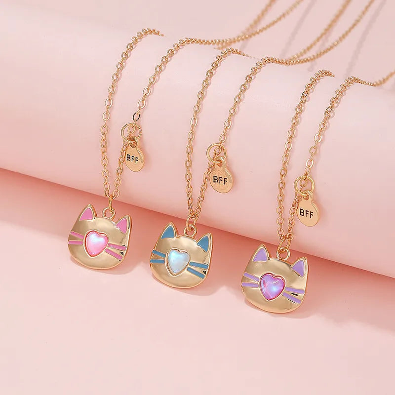 Lot de 3 Colliers BFF - Chat Coeur - Best Friends Forever - Pendentif à Partager - Amitié