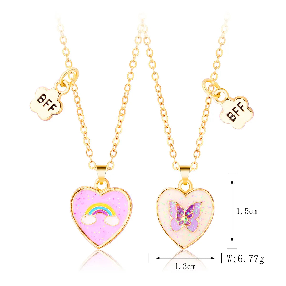 Lot de 2 Colliers BFF - Coeur Arc ciel Papillon - Best Friends Forever